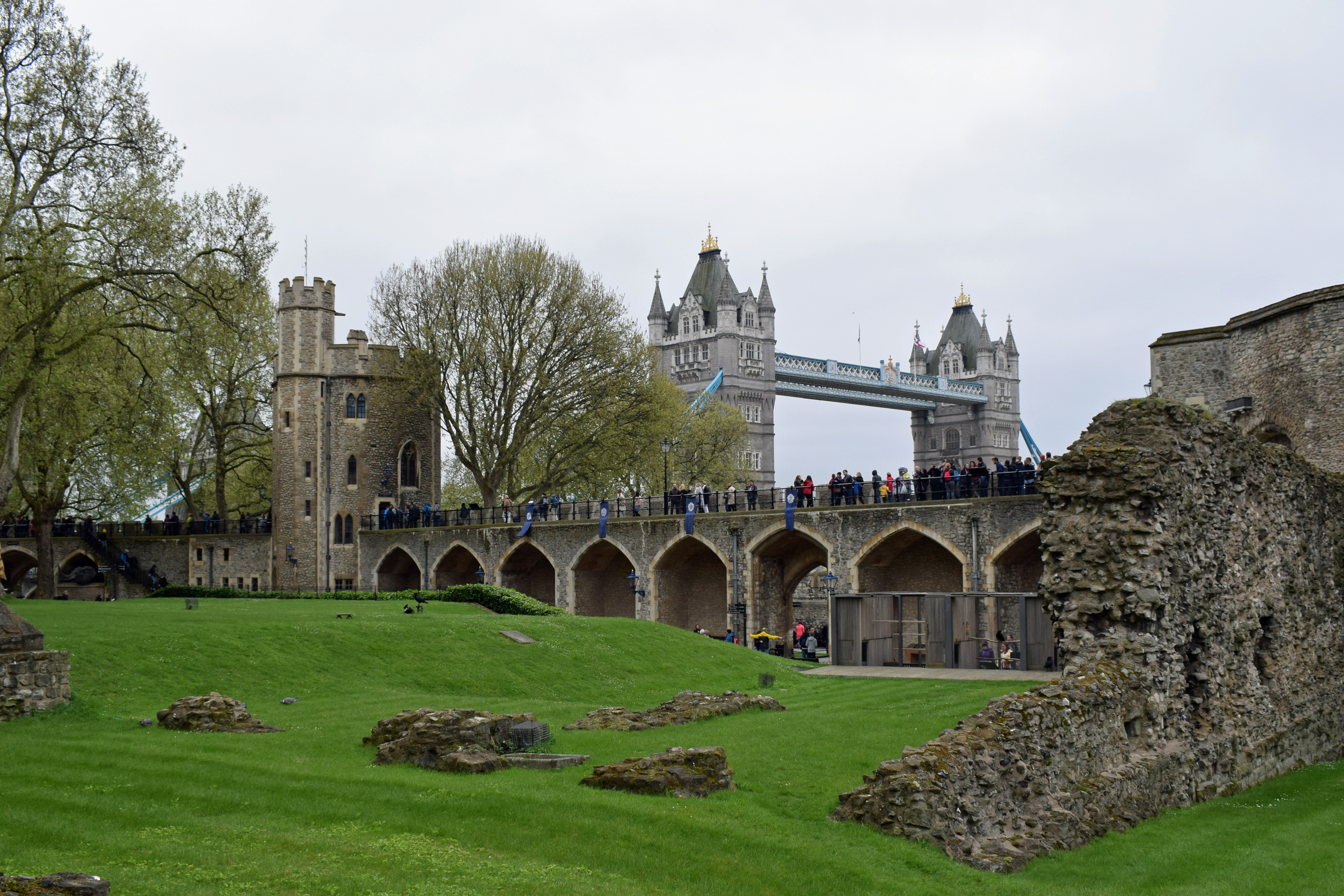 View of Tower Bridge from Within the Walls of the Tower of London